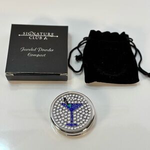 Signature Club A Jeweled Martini Glass Translucent Powder Mirrored Compact